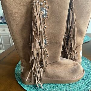 Montana West Tan Fringe Boots